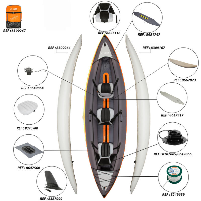 CANOE KAYAK GONFLABLE DE RANDONNEE 2/3 PLACES ORANGE