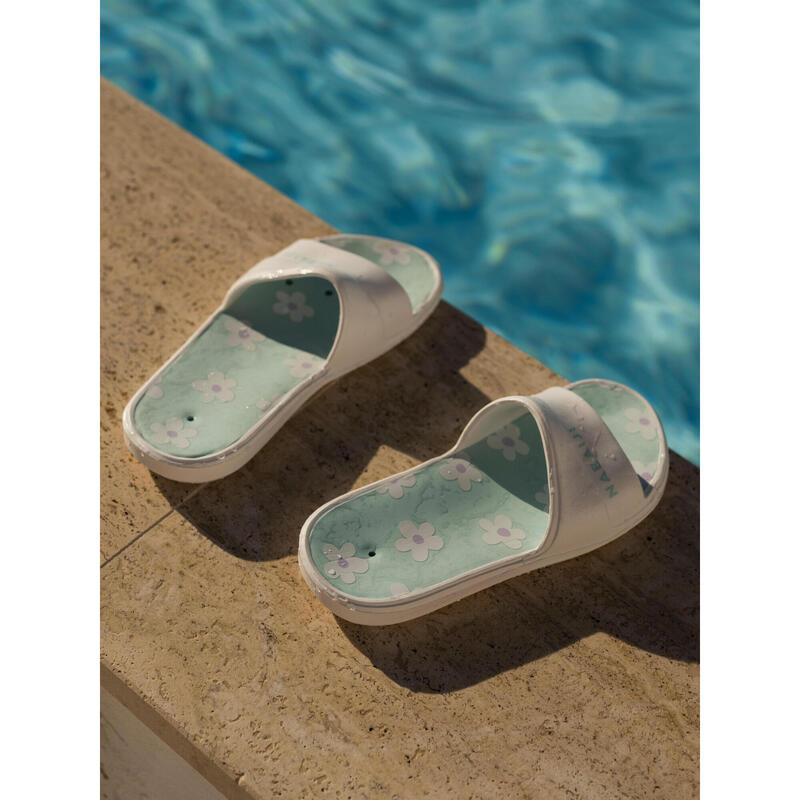 Chanclas Piscina Slap 500 Niños Print Flor Blanco