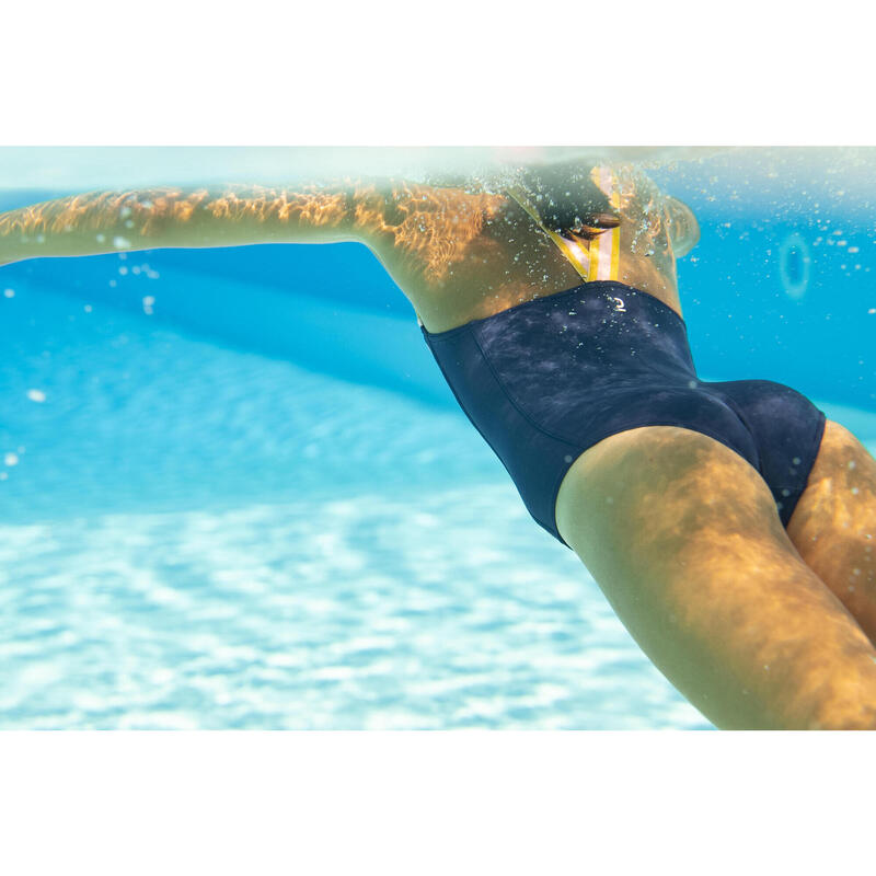 Badpak voor zwemmen meisjes Vega+ marineblauw visgraat