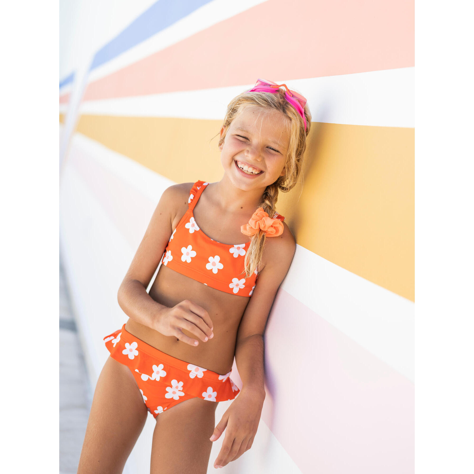 Top Bikini Nina natacion Nabaiji azul marino rosa Decathlon