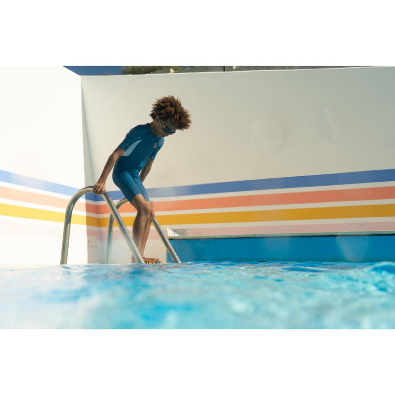 Schwimmanzug Jungen kurzarm - Shorty 100 marineblau/blau 