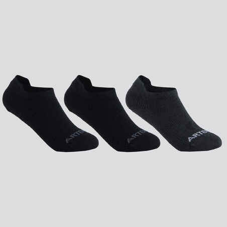 Kids' Low-Cut Tennis Socks Tri-Pack RS 160 - Black/Black/Grey