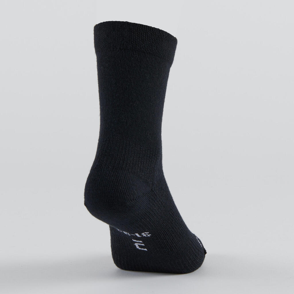 Detské tenisové ponožky RS 160 vysoké 3 páry biele s potlačou, hnedé a biele