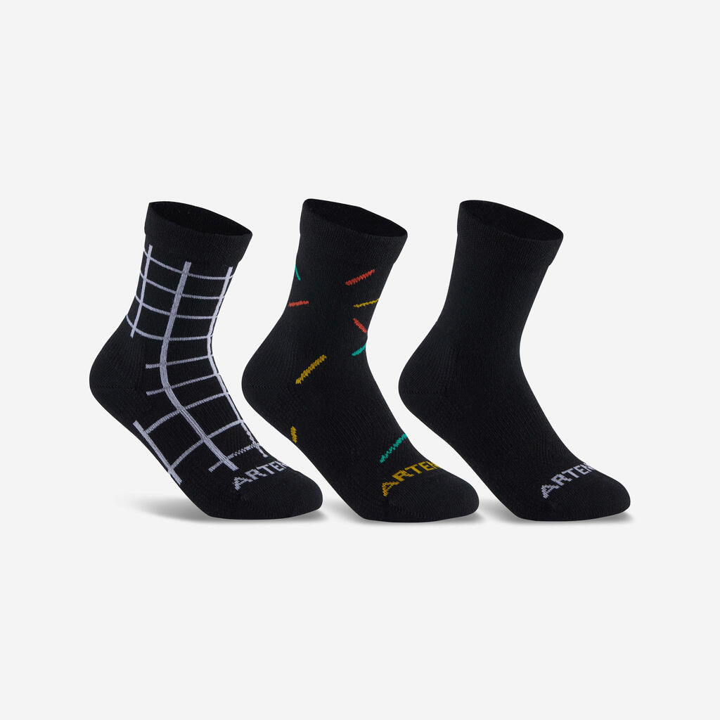 Kids' High Tennis Socks Tri-Pack RS 160 - Black/Print