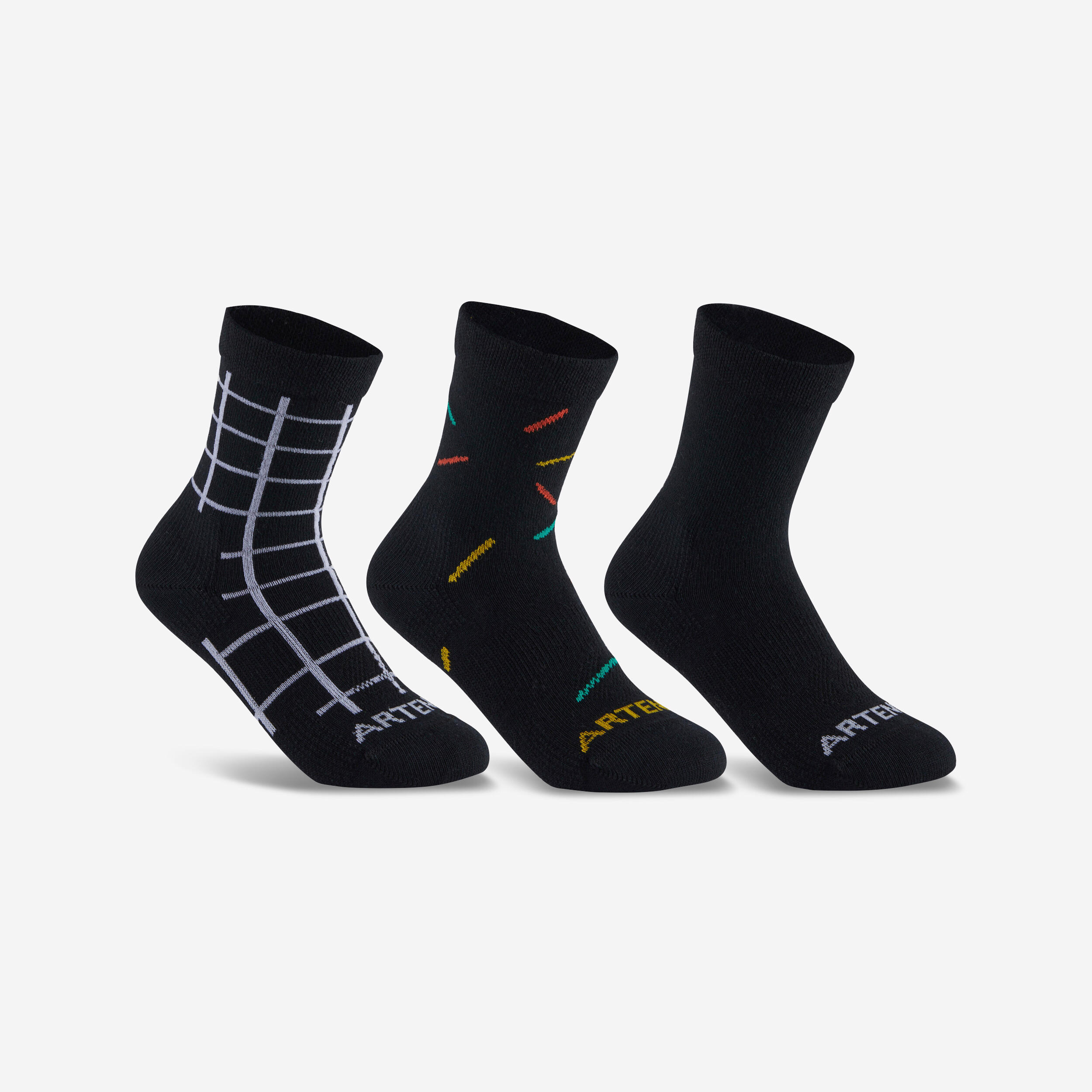 Low Sports Socks RS 160 Tri-Pack - Glossy Black - Decathlon