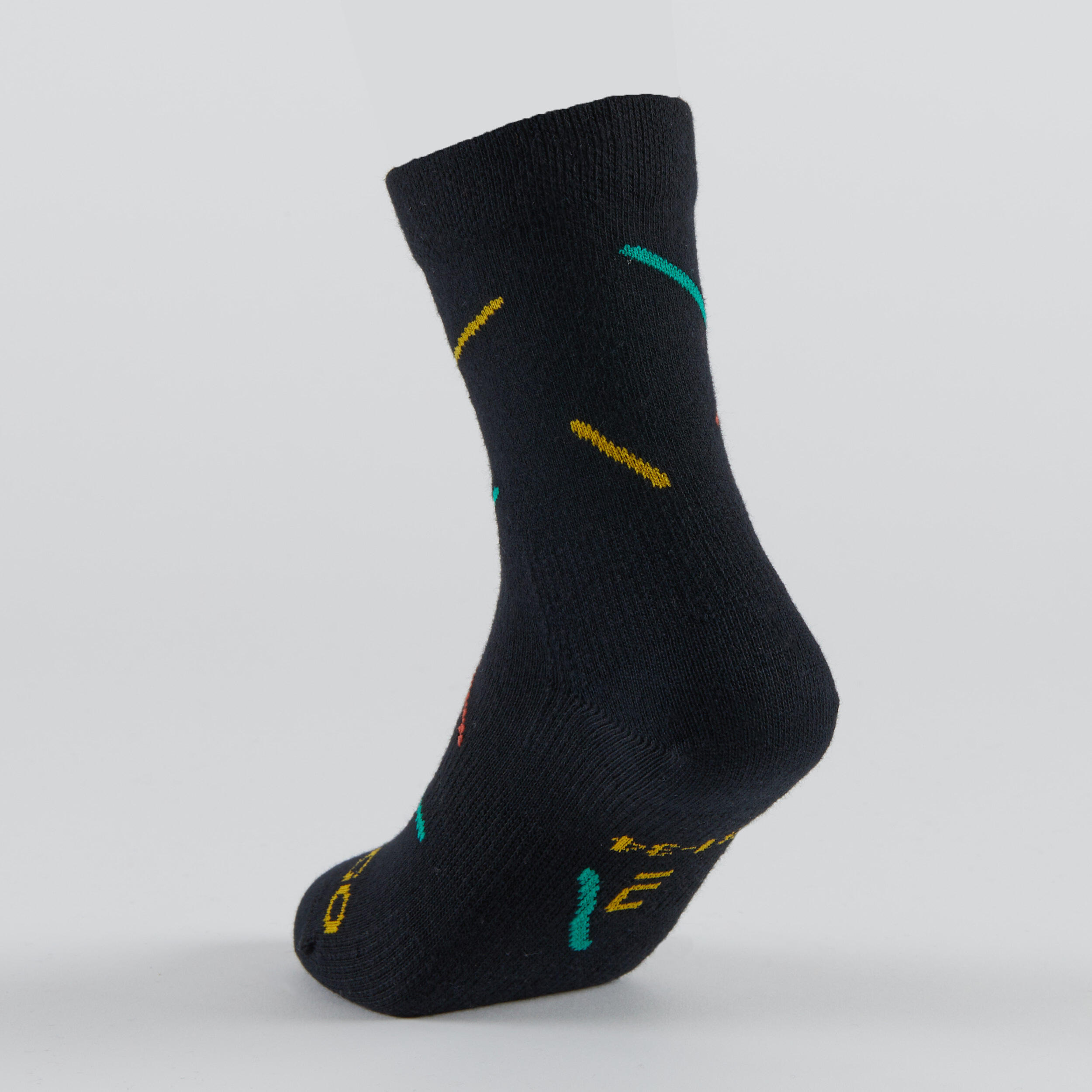 Kids' High Tennis Socks Tri-Pack RS 160 - Black/Print 7/13