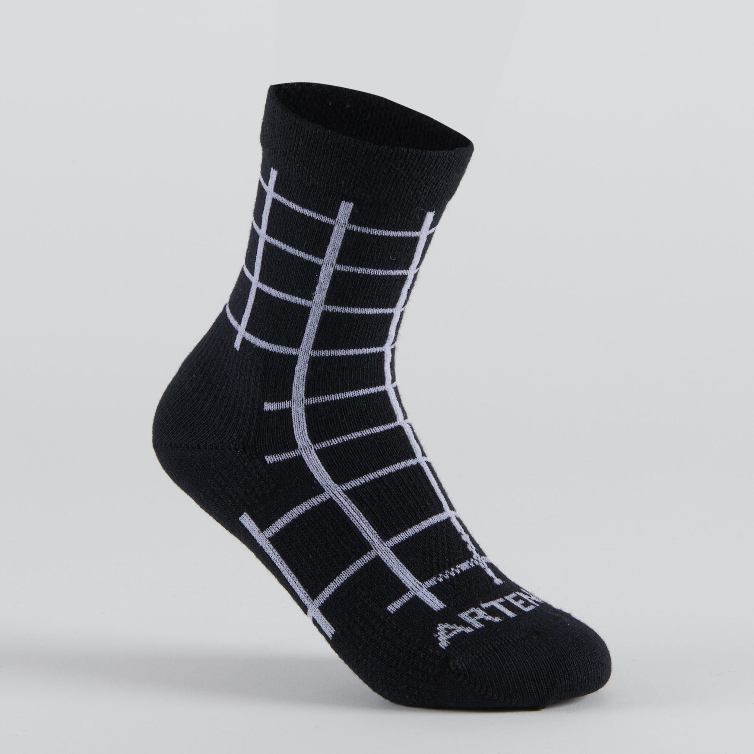 ARTENGO Kids' High Tennis Socks Tri-Pack RS 160 - Black/Print