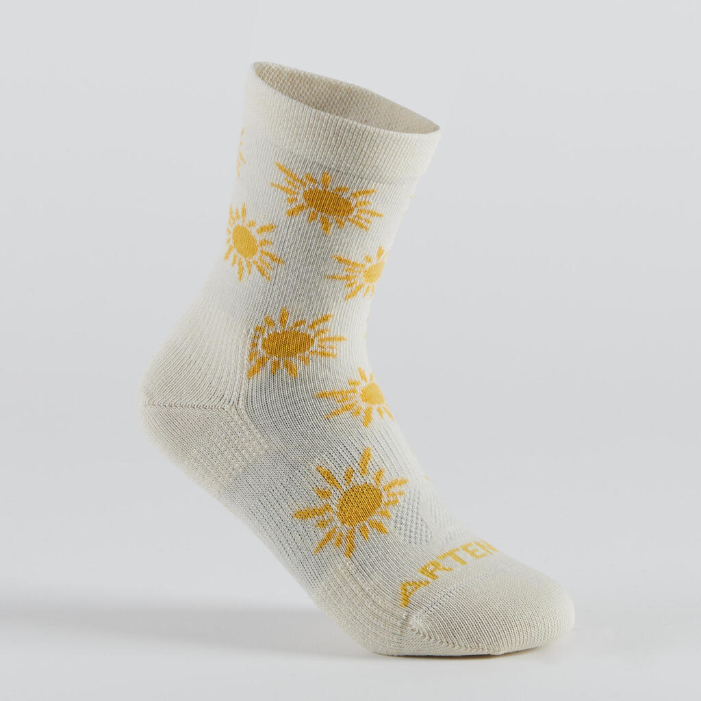 Kids' High Tennis Socks RS 160 Tri-Pack - Greige with Brown and White Patterns