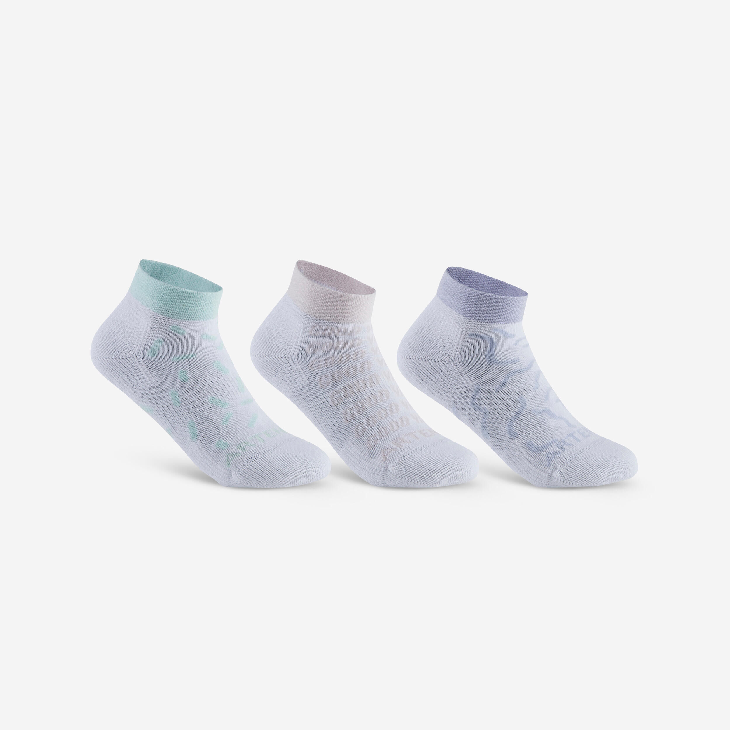 ARTENGO Kids' Mid Sports Socks RS 160 Tri-Pack - White/Pastel