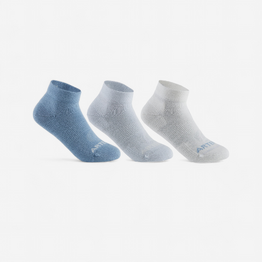 CHAUSSETTES DE SPORT ENFANT MI-HAUTES ARTENGO RS 160  BLEU GRIS BLANC LOT DE 3