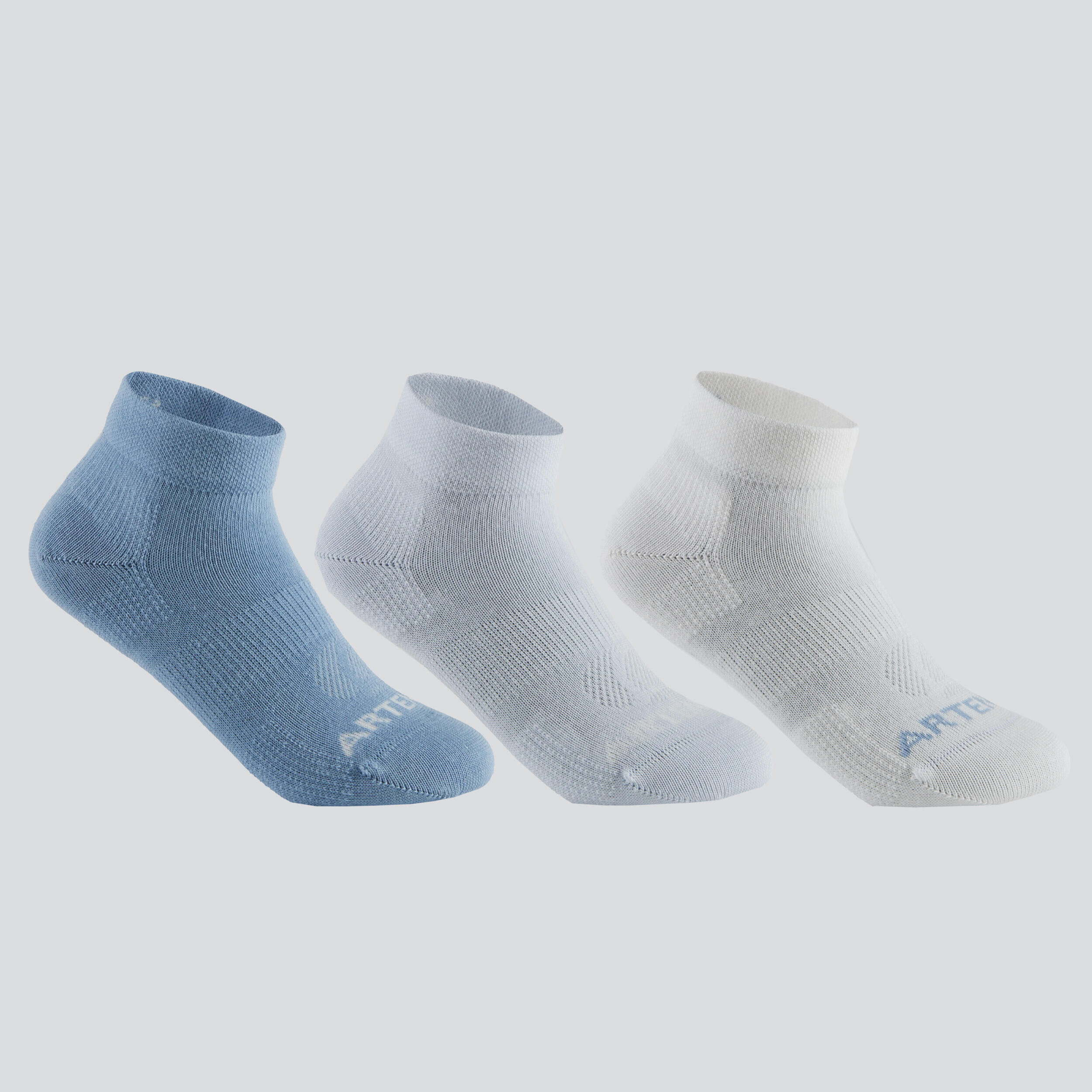 ARTENGO Kids' Mid Sports Socks Tri-Pack RS 160 - Blue/Grey/White