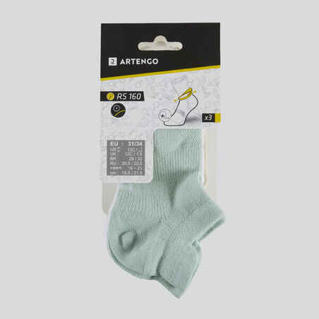 Kids' Low Tennis Socks Tri-Pack RS 160 - Green/White/Beige