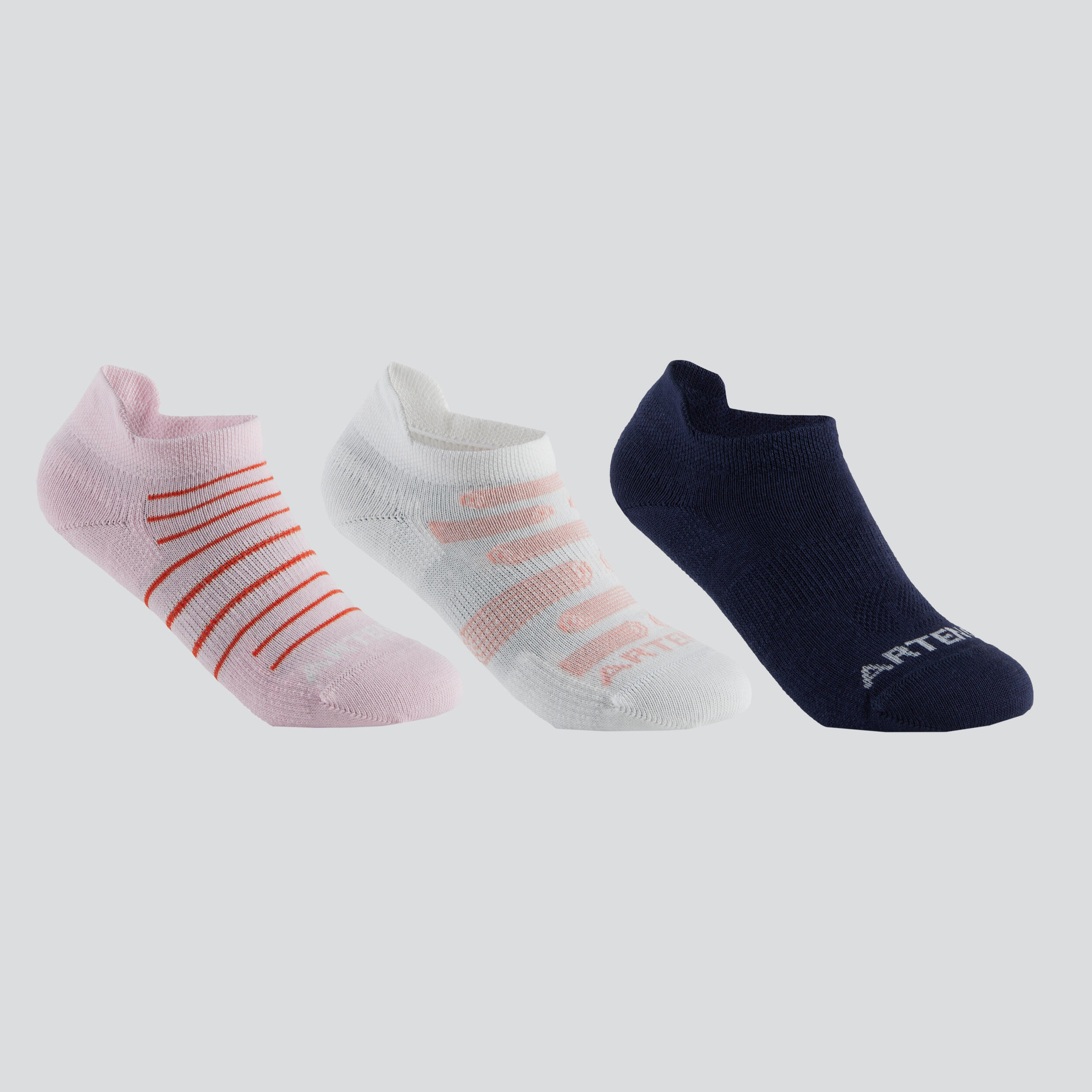 ARTENGO Kids' Low Tennis Socks Tri-Pack RS 160 - Pink/Off-White/Navy