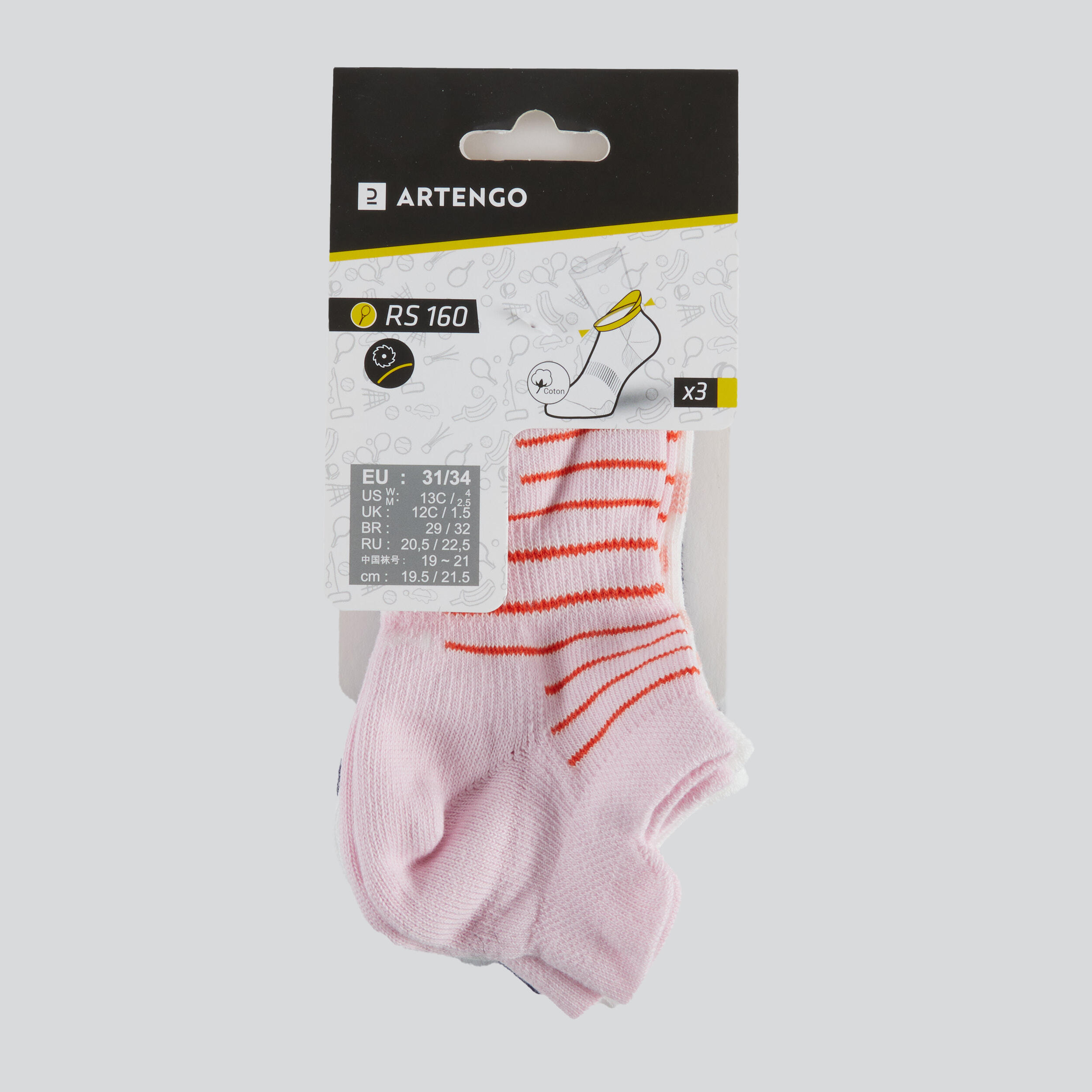 Kids' Low Tennis Socks Tri-Pack RS 160 - Pink/Off-White/Navy 14/14