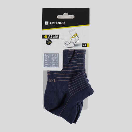 Kids' Low Tennis Socks Tri-Pack RS 160 - Navy/Print