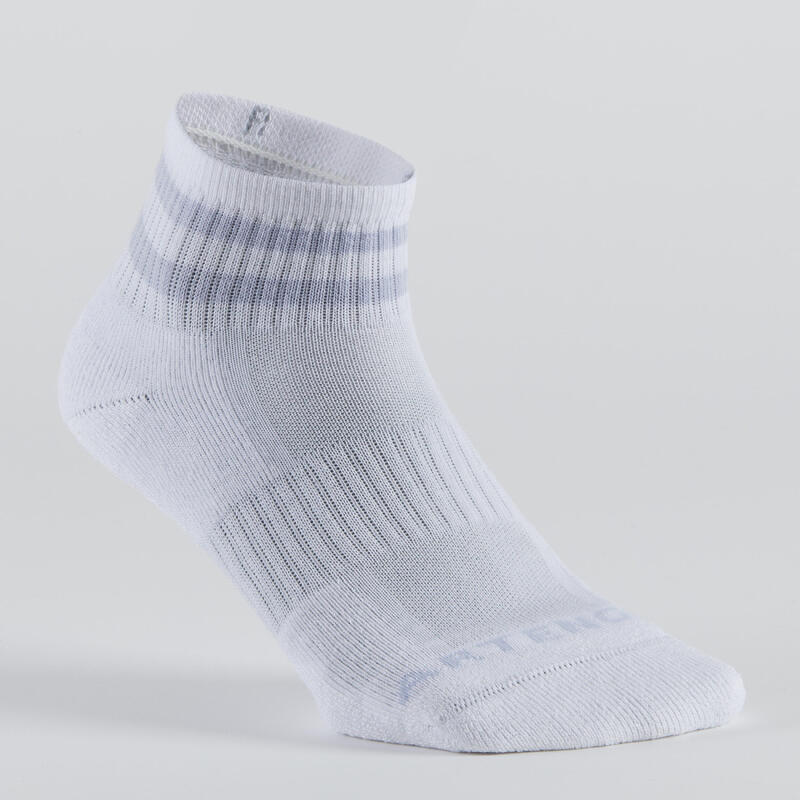 Mid Tennis Socks RS 500 Tri-Pack - White/Purple/Stripes