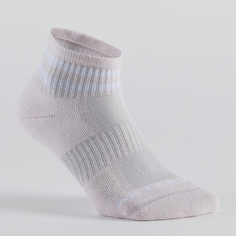 Mid Tennis Socks RS 500 Tri-Pack - White/Purple/Stripes