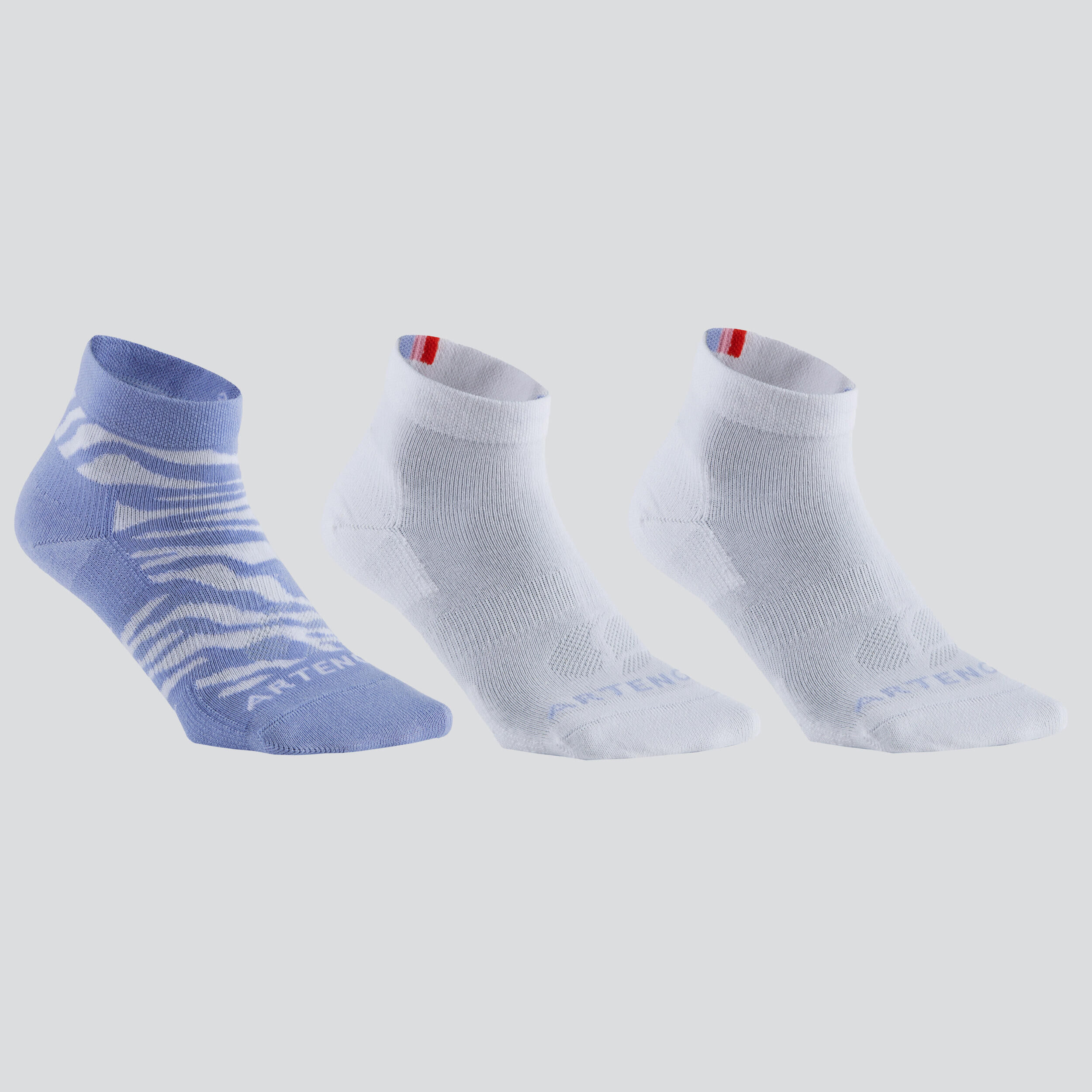 ARTENGO Mid Sports Socks RS 160 Tri-Pack - Purple and White Patterns