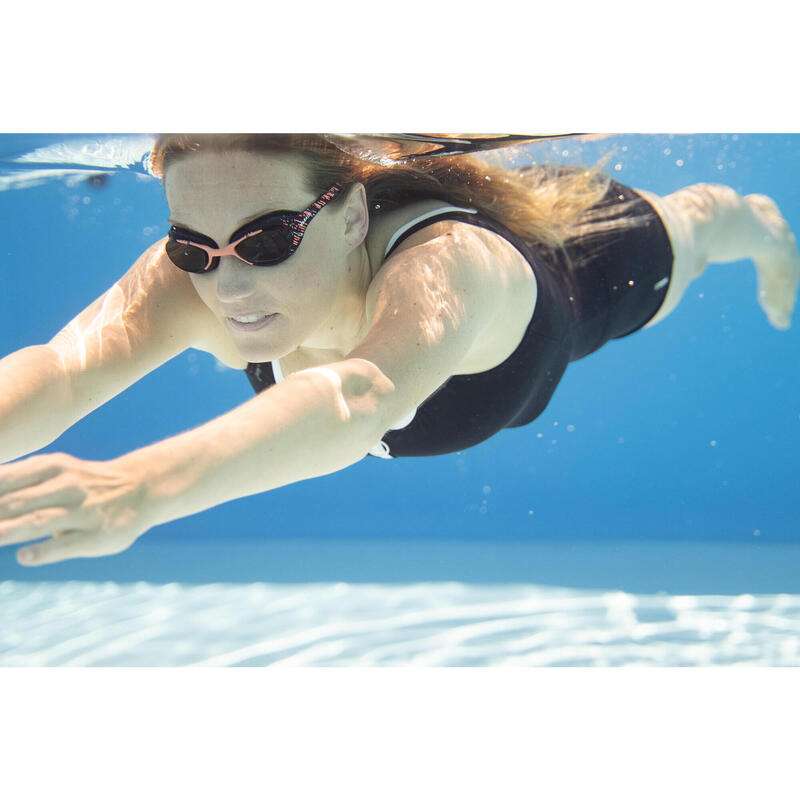 Occhialini piscina taglia unica XBASE lenti chiare nero-rosa-verde