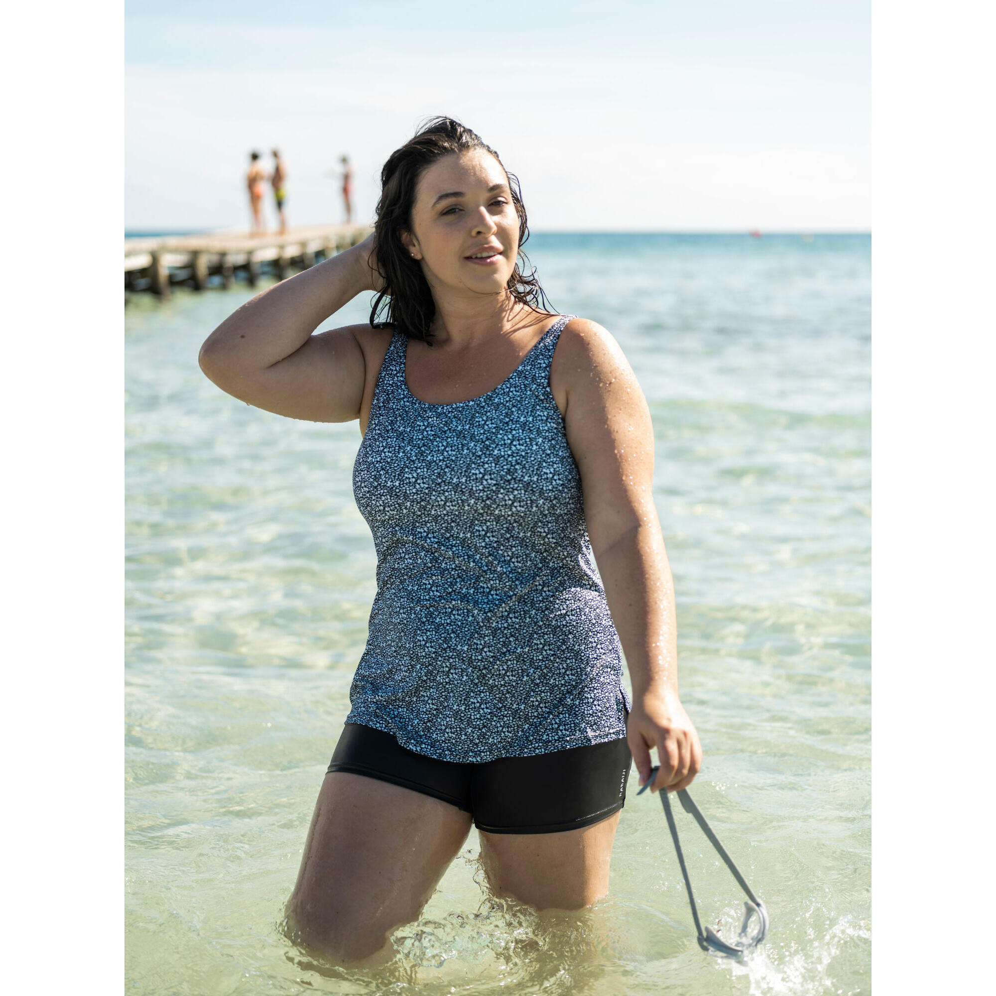 Conjunto banador Mujer tankini short caqui estampado Decathlon