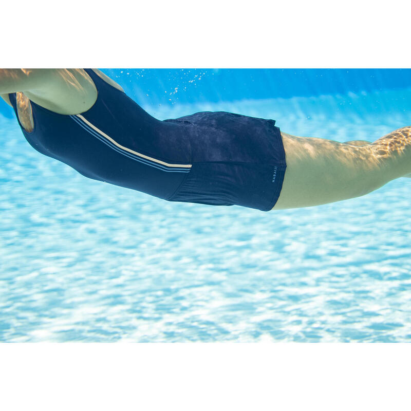 Badpak met rokje voor zwemmen dames Heva marineblauw streep