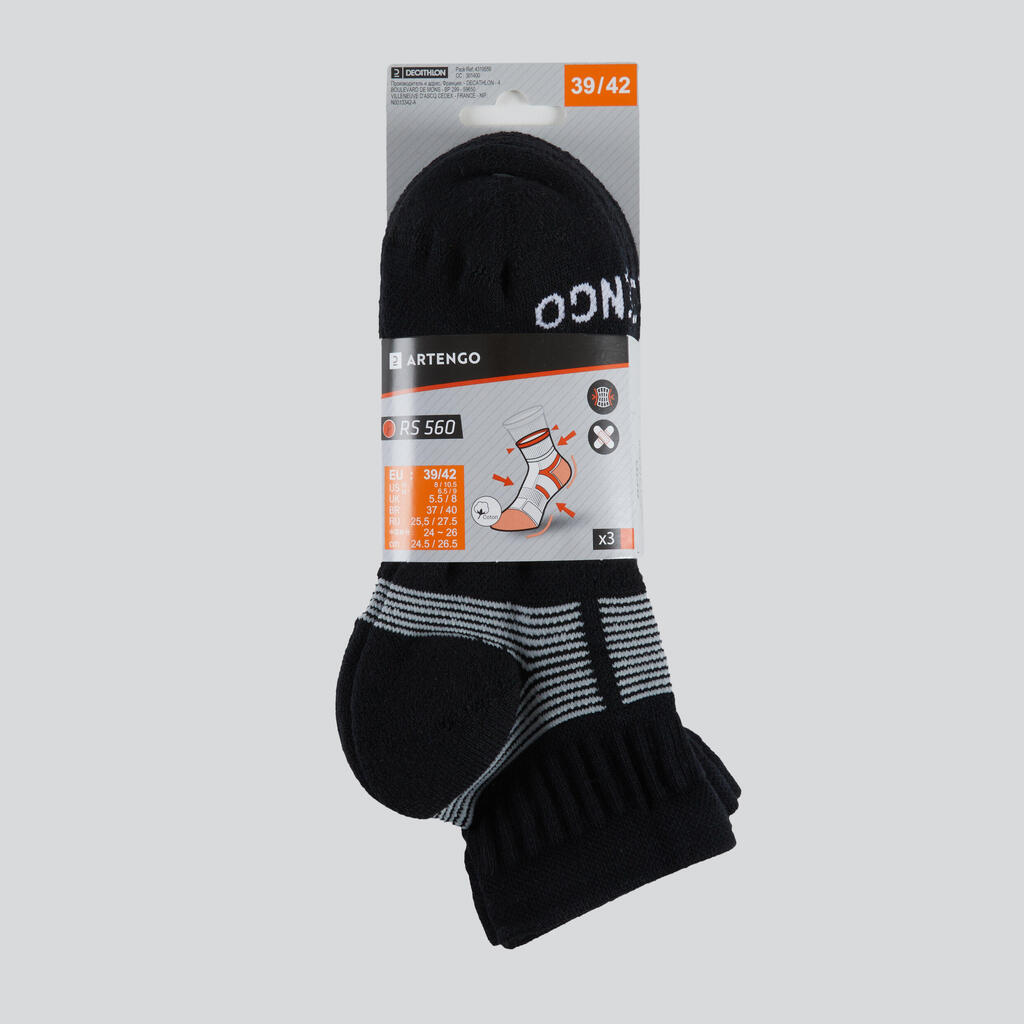 CHAUSSETTES DE SPORT MI-HAUTES ARTENGO RS 560 NOIR GRIS LOT DE 3