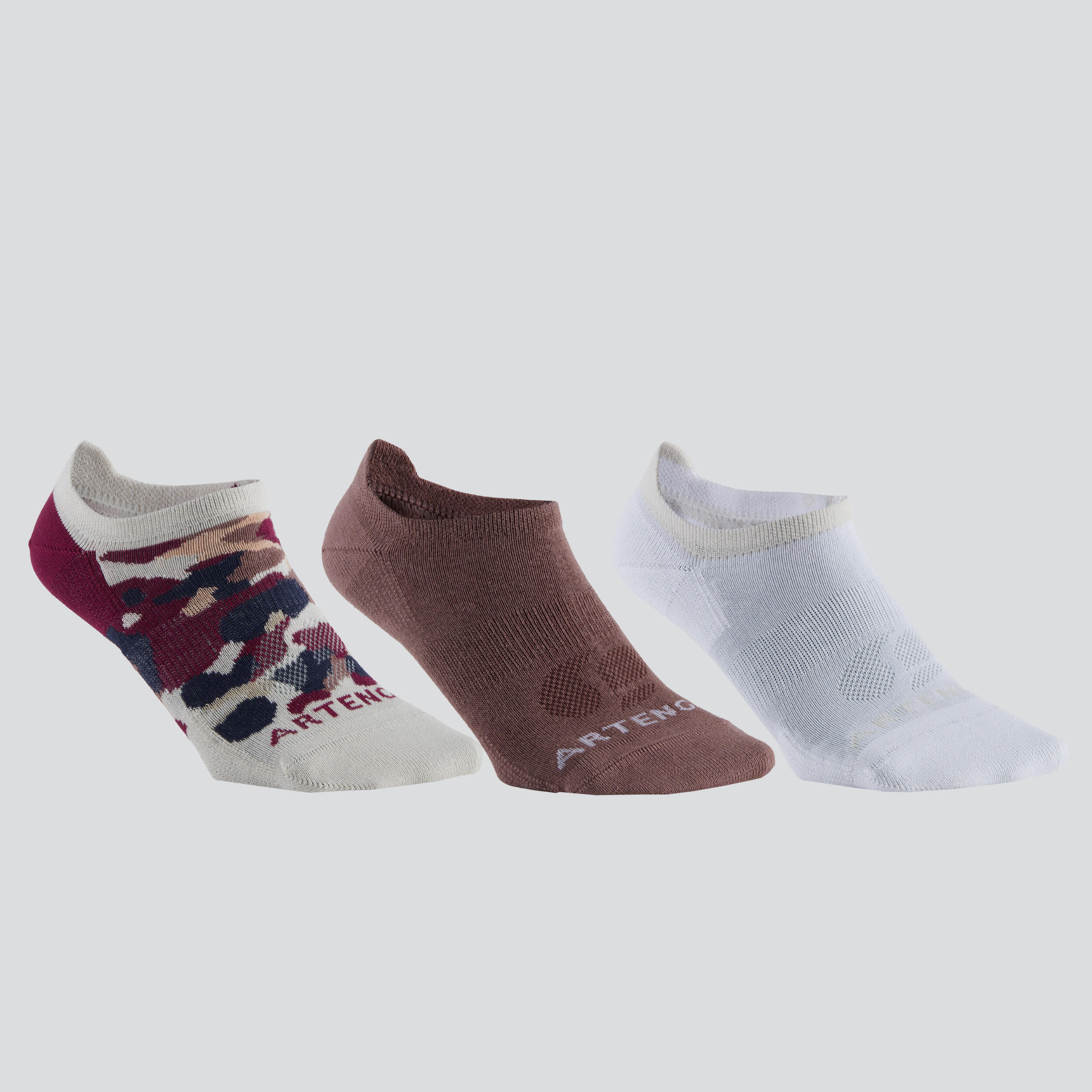 ARTENGO Low Sports Socks Tri-Pack RS 160 - Camo/Taupe/White