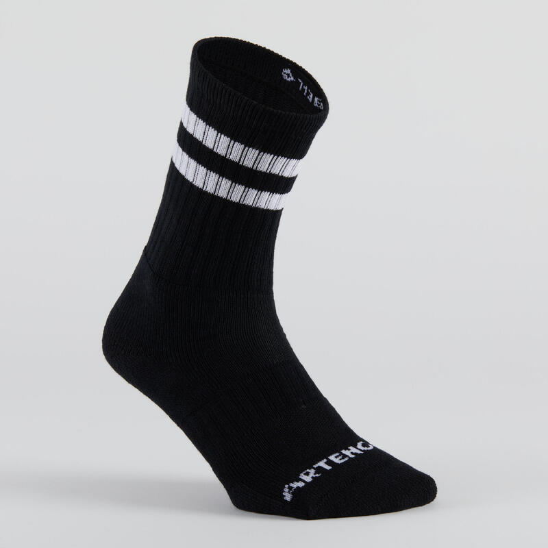 CHAUSSETTES DE TENNIS HAUTES ARTENGO RS 500 NOIR BANDES LOT DE 3