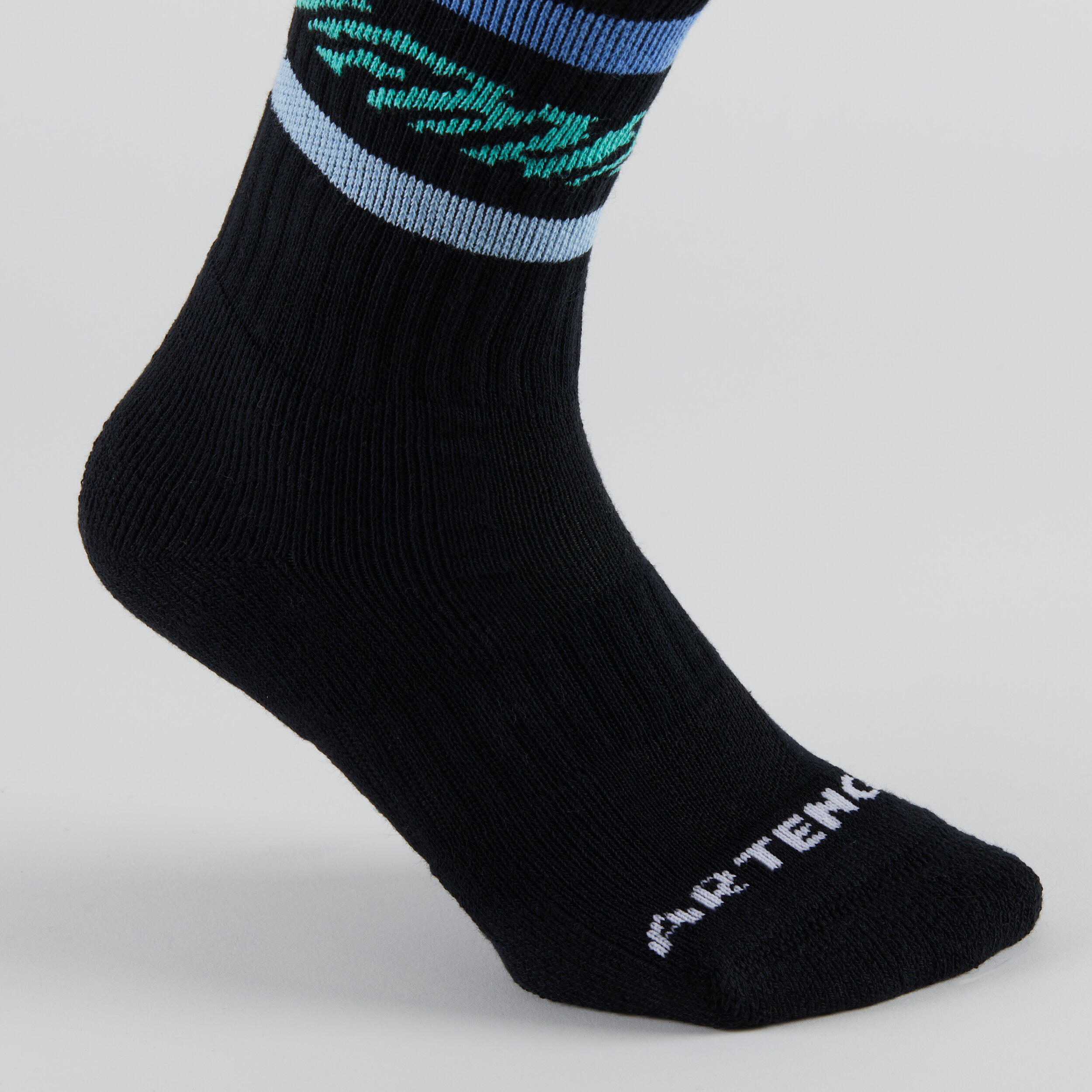 High Tennis Socks RS 500 Tri-Pack - Black/Stripes 7/11