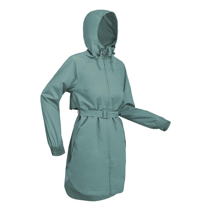 Women's Hiking Waterproof Longline Jacket Raincut Long Series QUECHUA