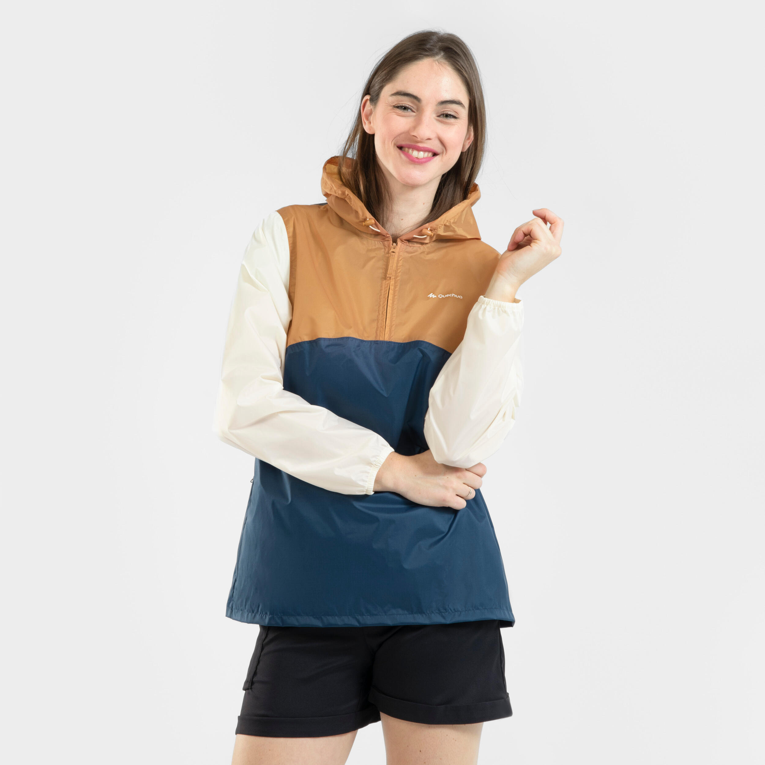 QUECHUA Regenjacke Damen winddicht wasserabweisend Wandern - Raincut 1/2 Zip