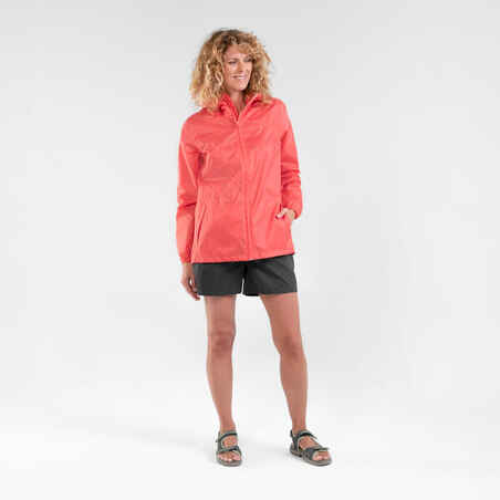 Koralna ženska vodoodbojna pohodniška jakna RAINCUT