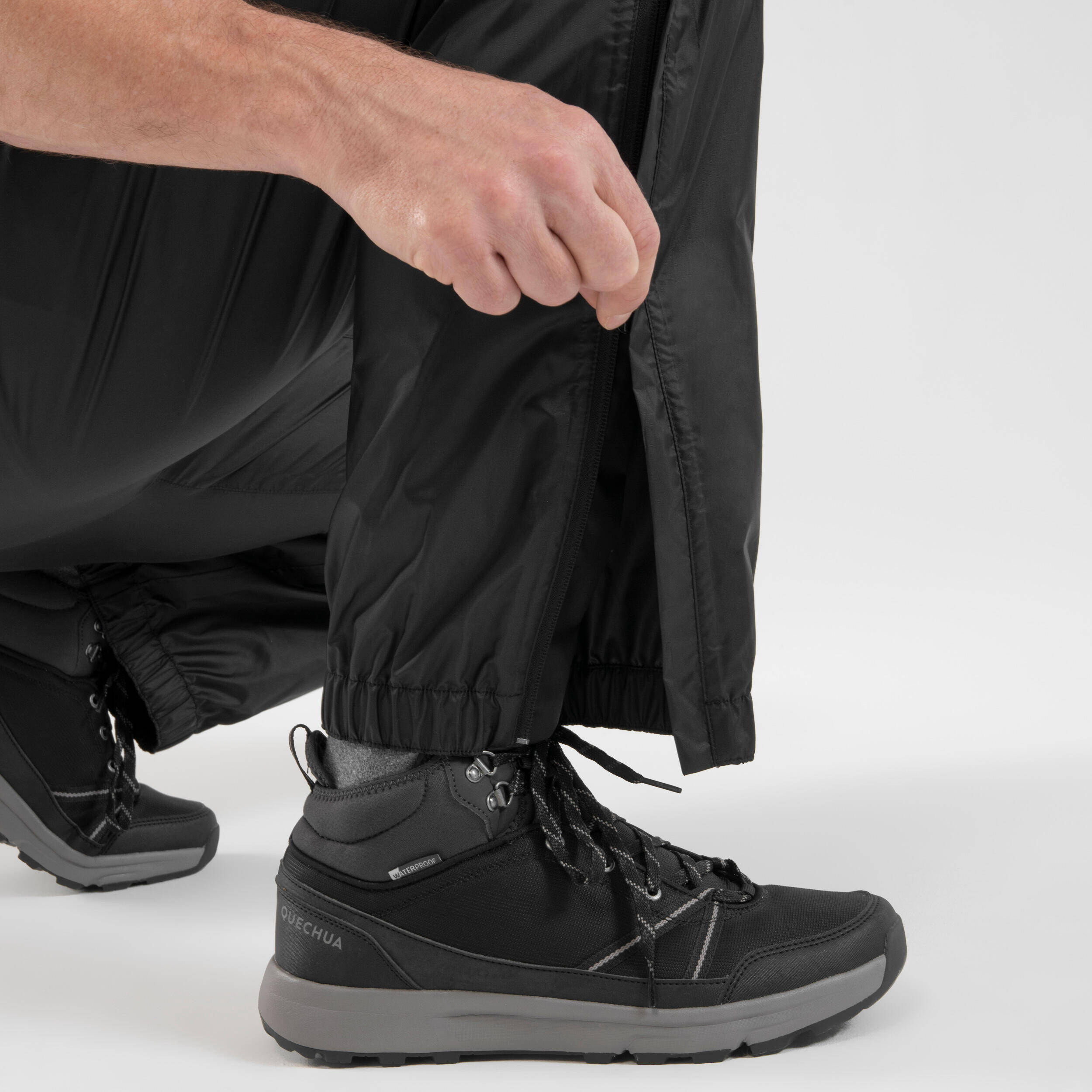 Men Compact Rain Pant with Ankle Zip Black - NH500 -  3