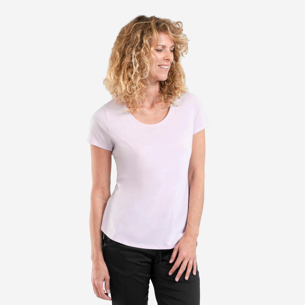 Sieviešu pārgājienu T krekls “NH500”, rozā/tumši zils
