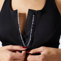 Women's Medium Support Ribbed Zip-Up Sports Bra - Black