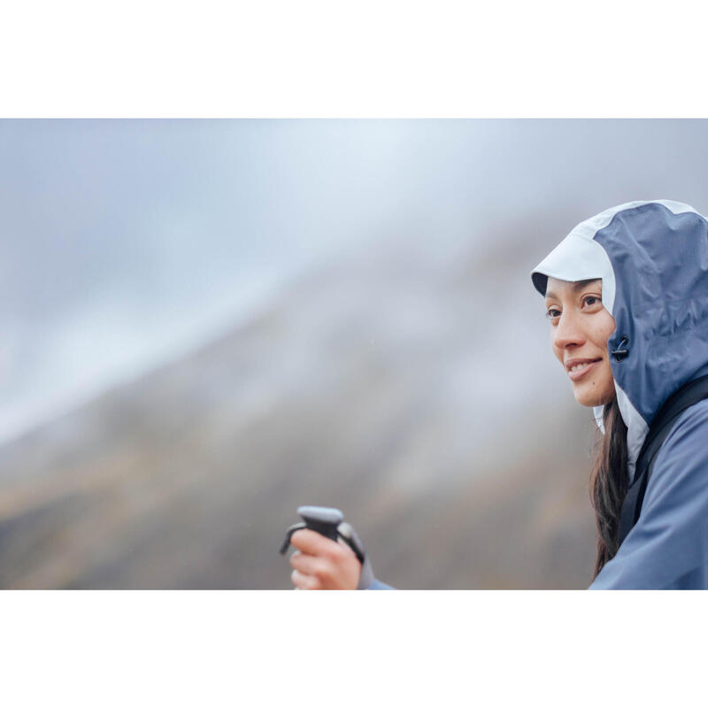 Regenjas voor bergwandelen dames MH500 grijs blauw