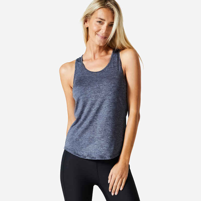 Women's Muscle Back Fitness Cardio Tank Top My Top - Mottled Grey