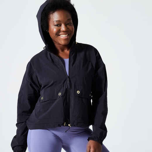 Women's Loose Hooded Fitness Cardio Jacket - Black