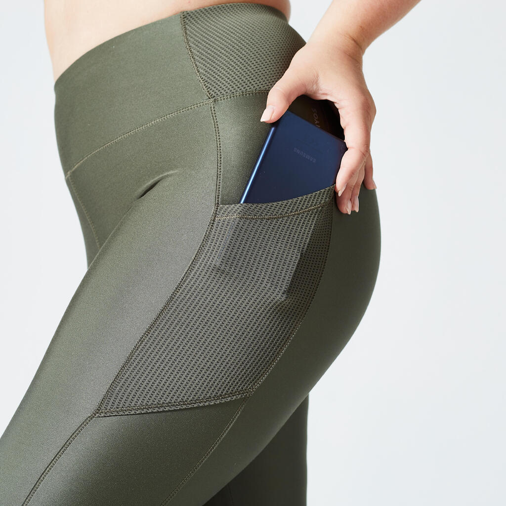 Tamnozelene ženske helanke s džepom za telefon za fitnes