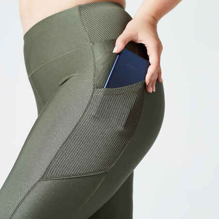 Women's phone pocket fitness high-waisted leggings, olive green