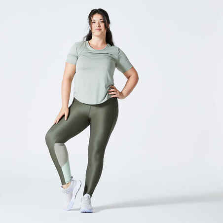 Women's phone pocket fitness high-waisted leggings, olive green - Decathlon