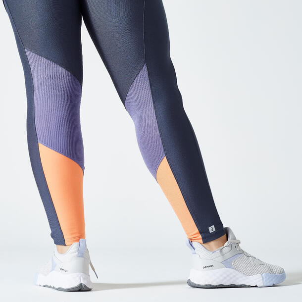 Women's Cardio Fitness Leggings with Phone Pocket Grey/Orange