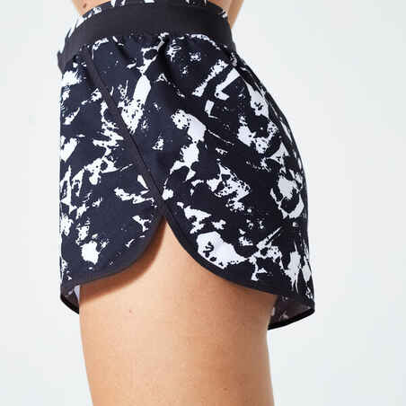 Women's Loose Fitness Cardio Shorts - Black and White Print
