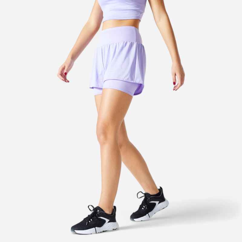 2-in-1 Anti-Chafing Fitness Short Shorts - Purple - Decathlon