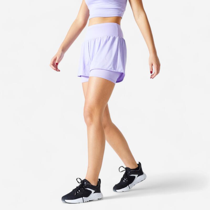 Short pantalon corto fitness 2 en 1 Mujer Domyos lavanda