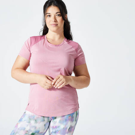 T-Shirt Fitnes Wanita Potongan Pas Badan - Pink