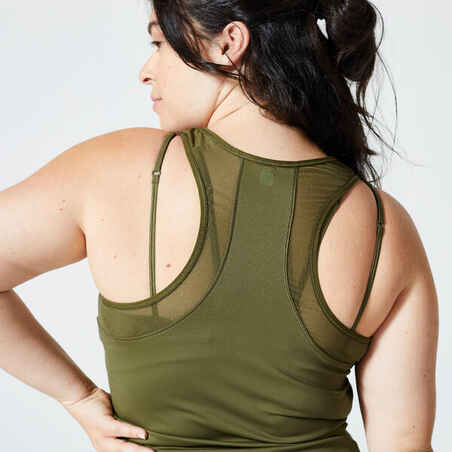 Women's Cardio Fitness Muscle Back Tank Top - Khaki