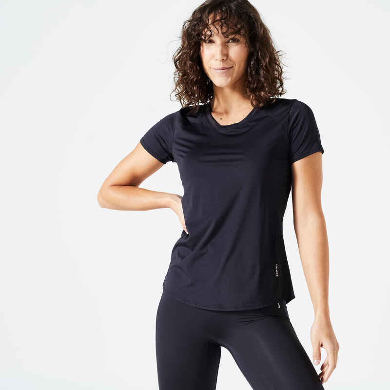T-Shirt tailliert Fitness Damen - schwarz Medien 1