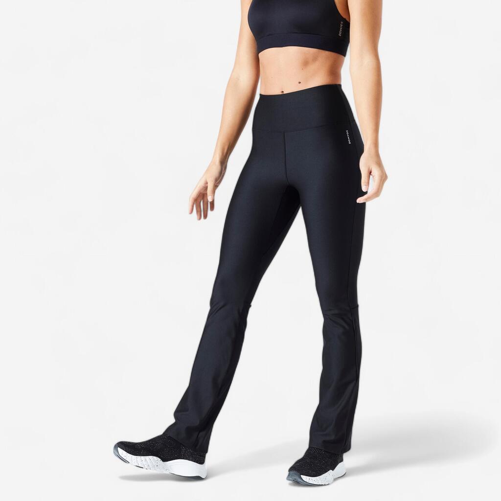 Legging de fitness bas droit femme, noir fumé