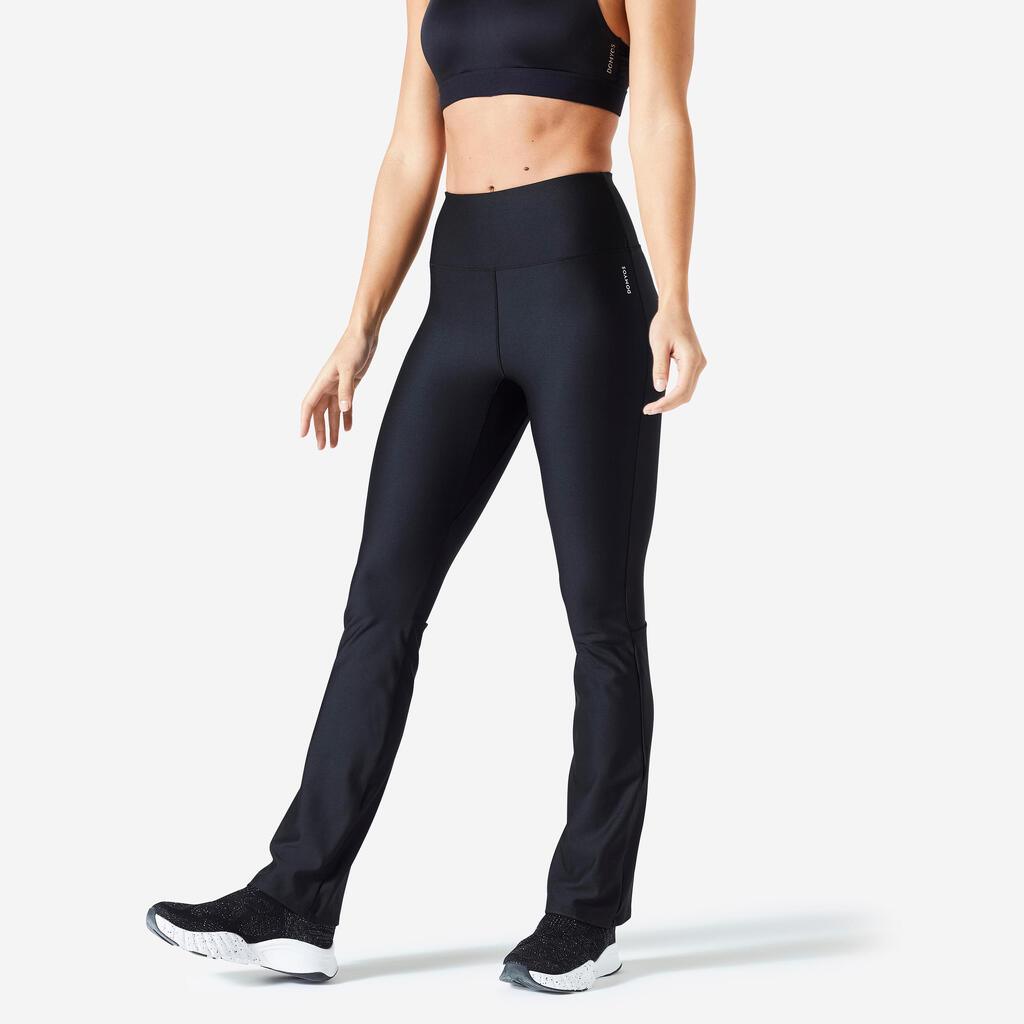 Sportleggings Damen gerades Bein Fitness Cardio - schwarz